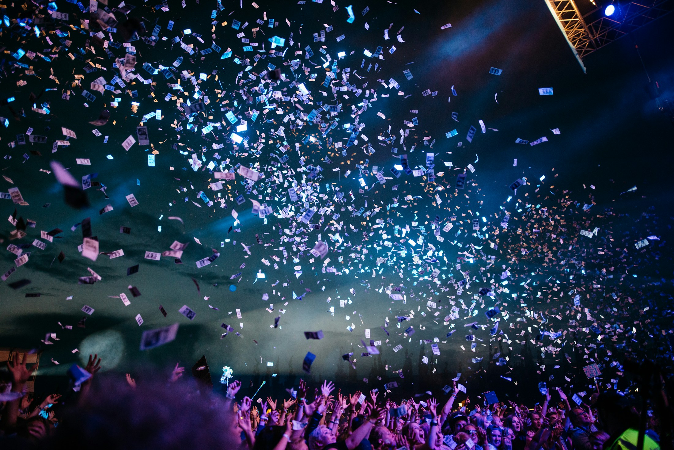 Confetti above a celebration crowd